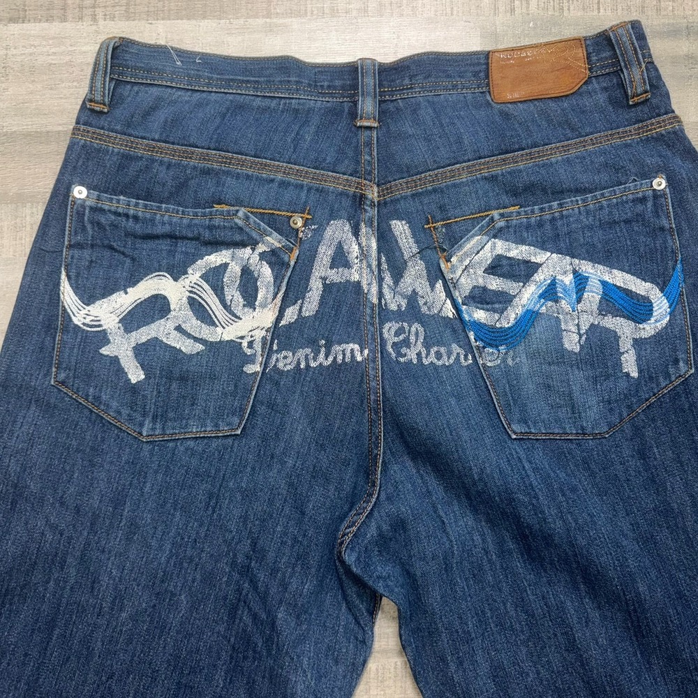 Rocawear Jean Shorts Mens 36 Blue Denim Jorts Embroidered Baggy Skater Y2K